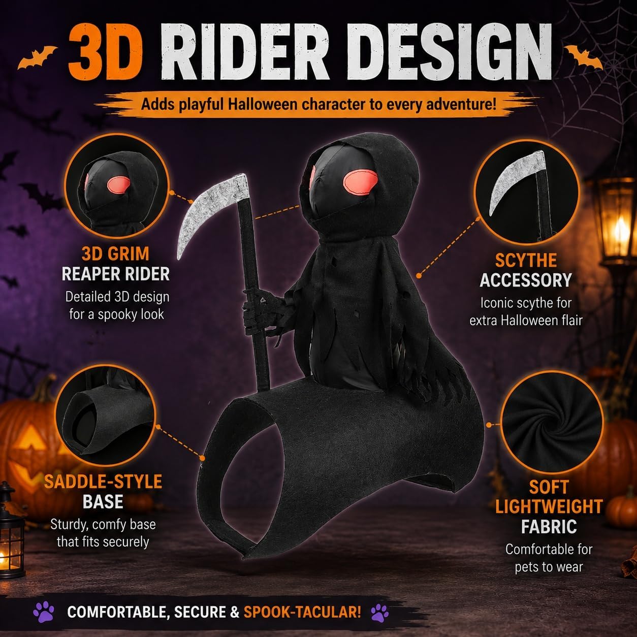 🎃👻HALLOWEEN FAVORITE🐾🐶Dog Halloween Grim Reaper Rider Costume with Adjustable Magic Tape👻