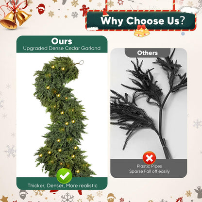 🎄 Pre-Lit Cedar Garland – Warm White Holiday Greenery