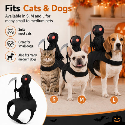 🎃👻HALLOWEEN FAVORITE🐾🐶Dog Halloween Grim Reaper Rider Costume with Adjustable Magic Tape👻