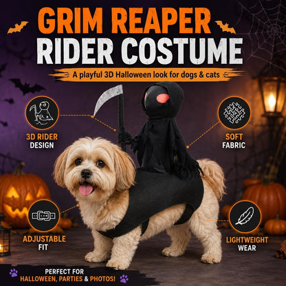 🎃👻HALLOWEEN FAVORITE🐾🐶Dog Halloween Grim Reaper Rider Costume with Adjustable Magic Tape👻