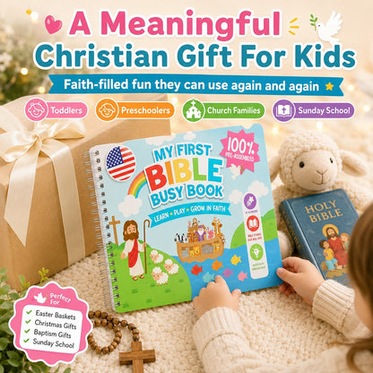 ✝️ Bible Busy Book for Toddlers | Montessori Christian Quiet Book with 152 Velcro Pieces & 15 Faith Activities
