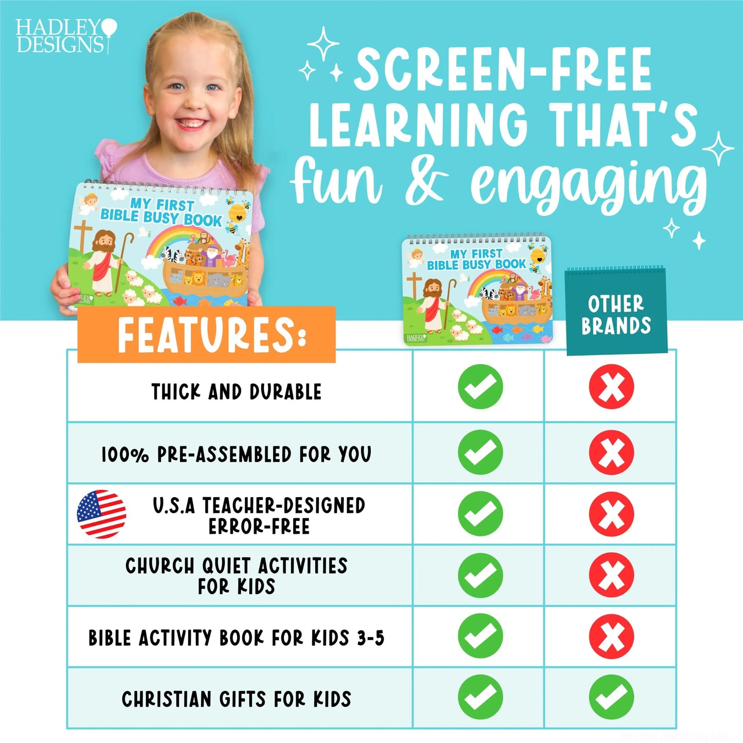 ✝️ Bible Busy Book for Toddlers | Montessori Christian Quiet Book with 152 Velcro Pieces & 15 Faith Activities