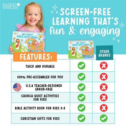 ✝️ Bible Busy Book for Toddlers | Montessori Christian Quiet Book with 152 Velcro Pieces & 15 Faith Activities