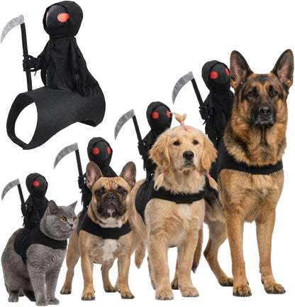 🎃👻HALLOWEEN FAVORITE🐾🐶Dog Halloween Grim Reaper Rider Costume with Adjustable Magic Tape👻