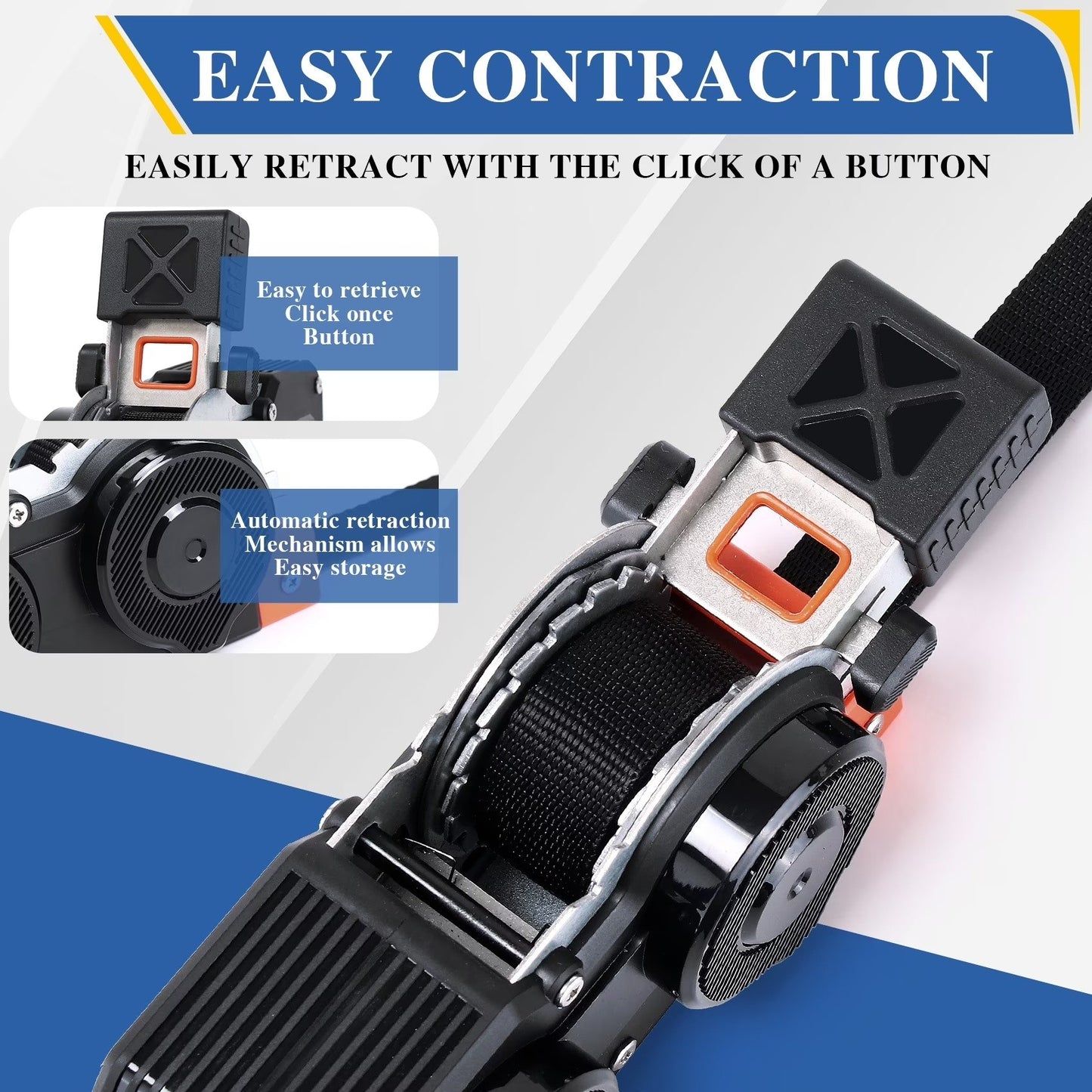 Dual-End Retractable Ratchet Straps, Black Nylon, 1 Inches x 16 Feet, 1500lb Capacity, Steel S-Hook with Clip for Motorcycles, Kayaks, Boats, ATVs