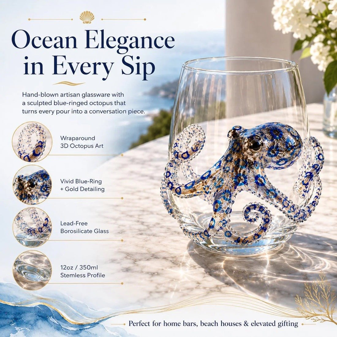 ⏰Last day Promotion-🎁The Perfect Beach House Gift🌊3D Ocean Animal Artisan Glassware Collection