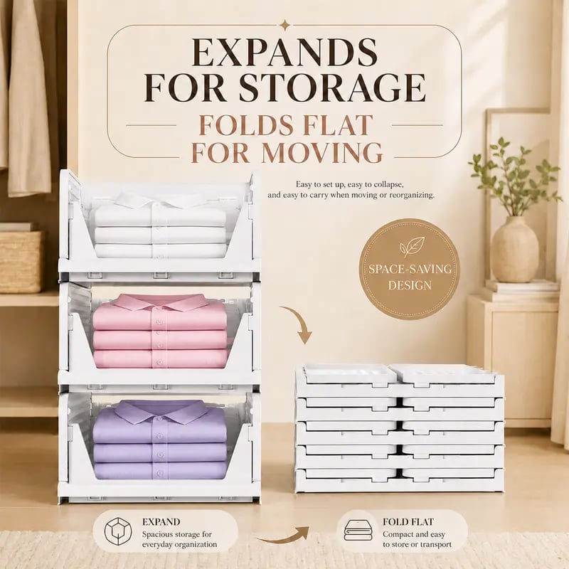Foldable Drawer-Style Wardrobe Storage Box – Stackable Clothing & Closet Organizer