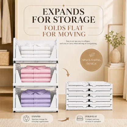 Foldable Drawer-Style Wardrobe Storage Box – Stackable Clothing & Closet Organizer