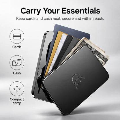 🧲 Magnetic Slim Metal Wallet ⚡ Quick Card Access & MagSafe Snap-On Card Holder