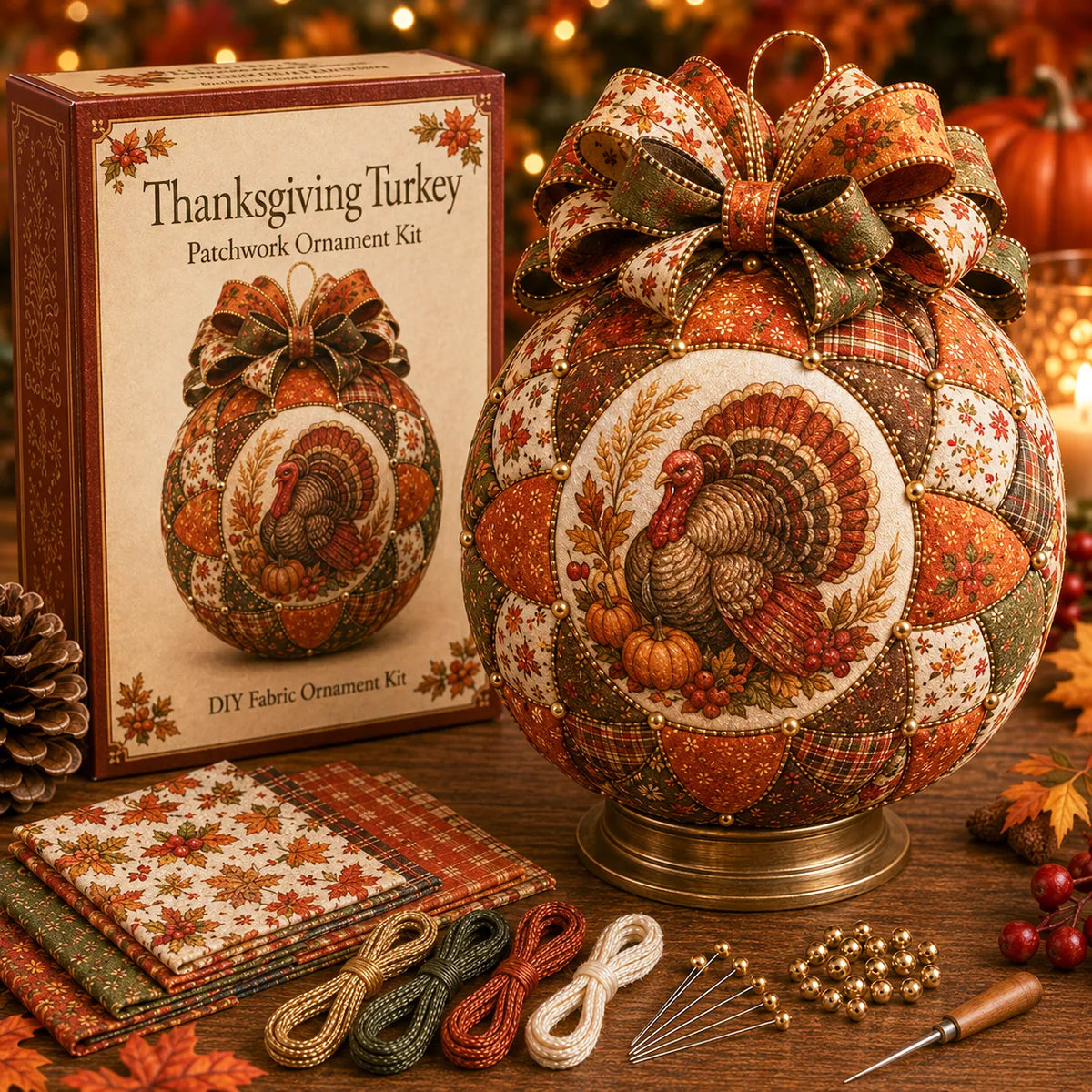 ⏳ Last Day 49% OFF – 🍂 Beginner-Friendly DIY Autumn Thanksgiving Patchwork Ornament Kit Collection | Complete Kit with Coordinated Fabrics, Ornament Form, Harvest Accents & Step-by-Step Guide Included 💕
