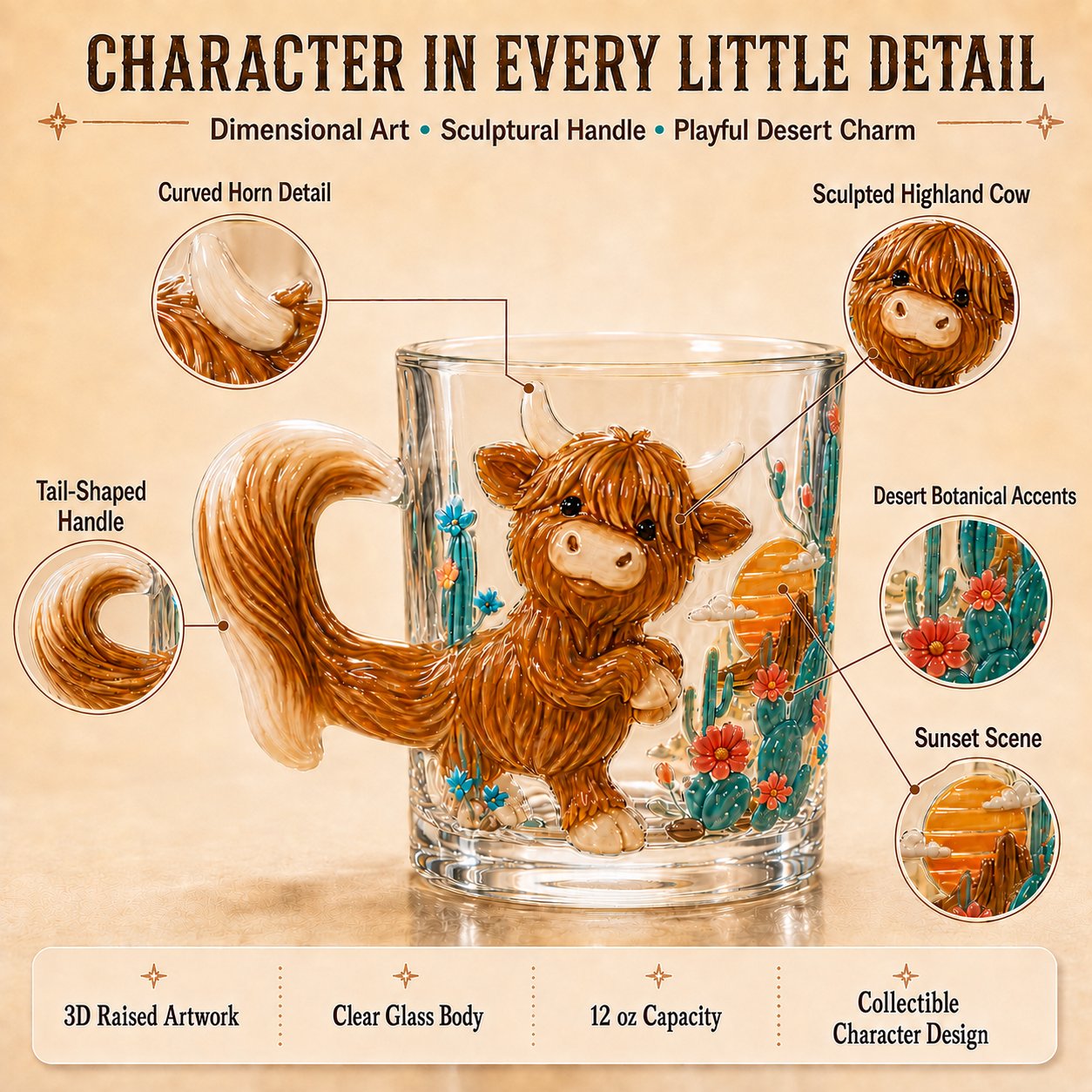 ⏳ Last Day 49% OFF – 🐾 Whimsical 3D Animal Sculpted Glass Mug Collection | 12oz Premium Clear Glass with Raised Animal Figures, Character-Specific Details & Playful Sculptural Accents ✨