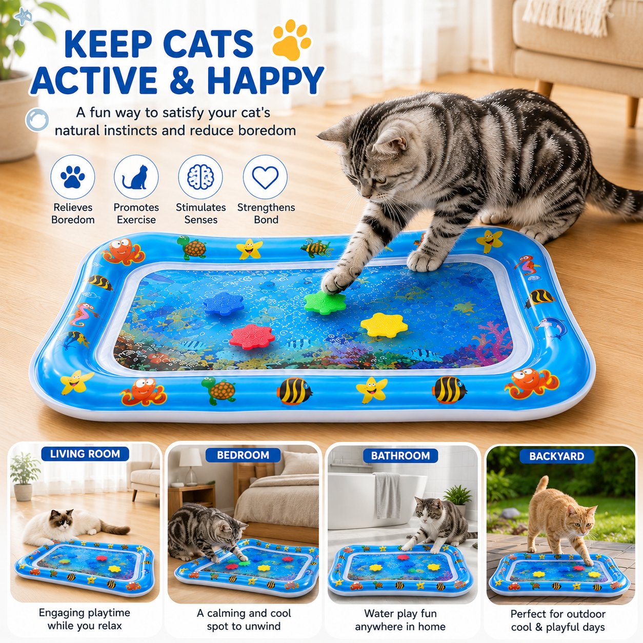 Buy 2 Free Shipping-Interactive Cat Water Play Mat with Floating Fish