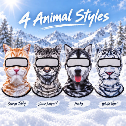 Animal Ski Balaclava – Warm Windproof Snowboard Face Cover with Snow Leopard, Tiger, Tabby & Husky Styles