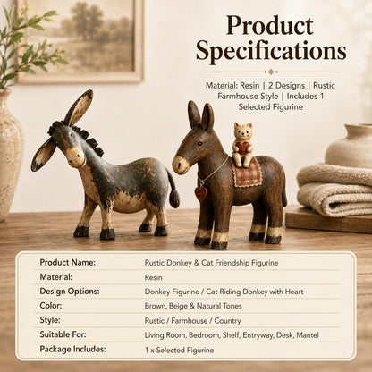 🐴 Rustic Donkey & Cat Friendship Figurine