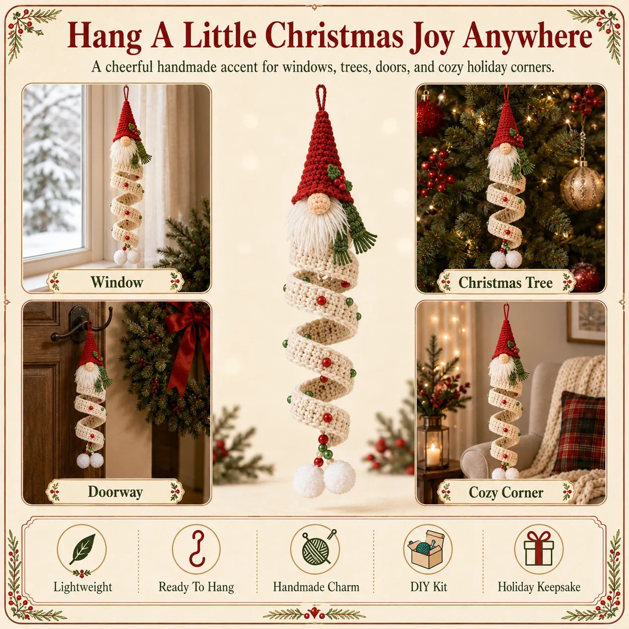 🔥 LAST DAY 49% OFF – 🎄Cozy Gnome Crochet Ornament Kit Collection | Premium Soft Yarn, Complete Crochet Tools & 9 Charming Designs 🧶✨