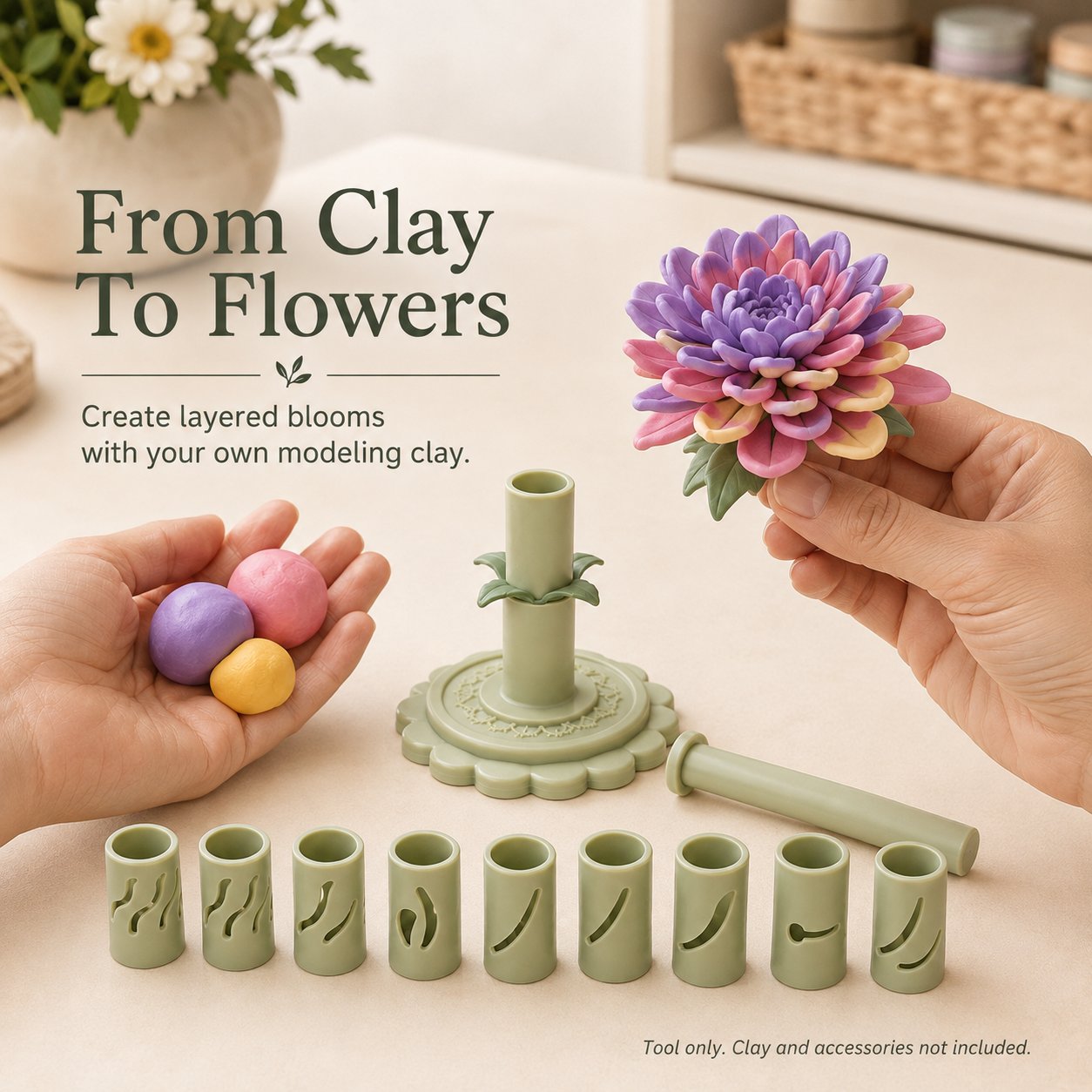 Modular Clay Bloom Maker with 9 Shaping Sleeves – DIY Flower Forming Tool