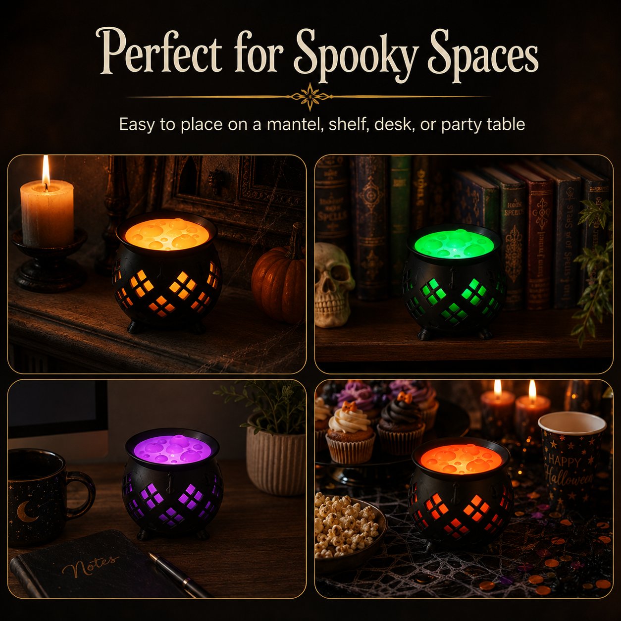 ⏳ Last Day 49% OFF – 🧙‍♀️ Glowing Witch’s Brew Cauldron Halloween Decor | Translucent Bubbling Potion Top with Flameless LED Tea Light Glow Effect ✨