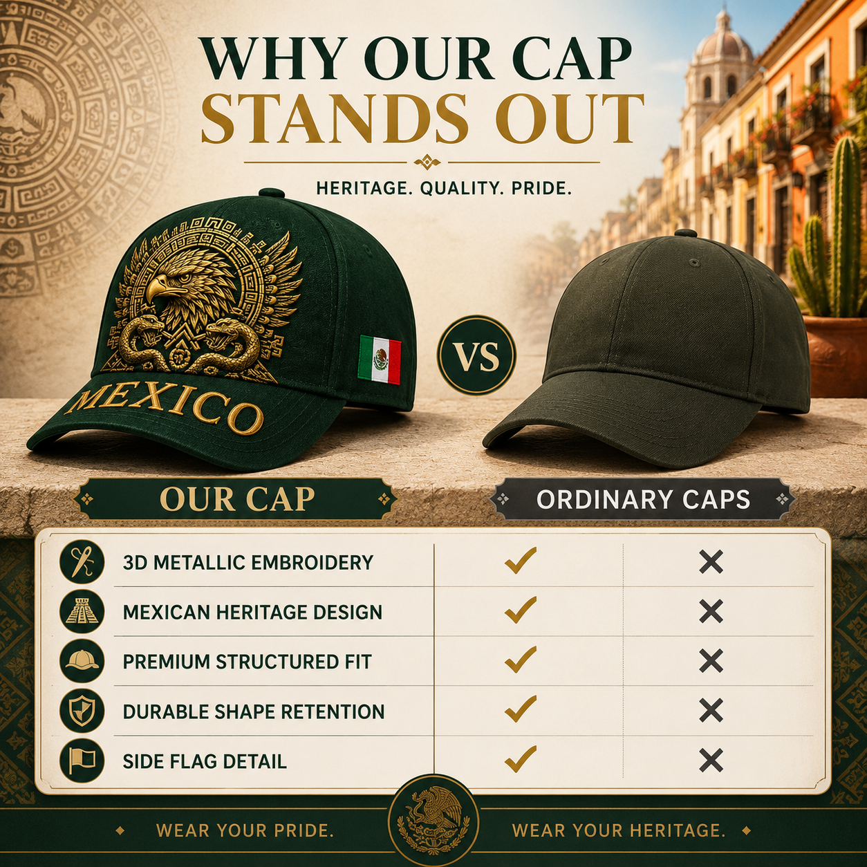 Mexico Aztec Eagle 3D Cap🧢