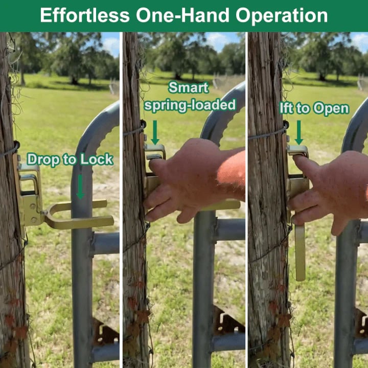 🔥🎁49% OFF🔥Instant Locking Gate Latch – Prevents Cattle, Sheep & Horses From Escaping