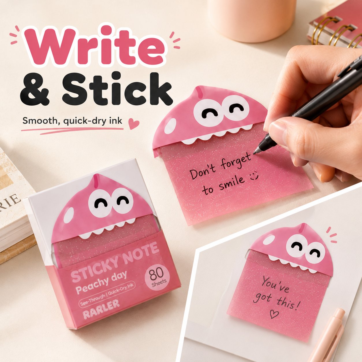 🔥Last Day 50% OFF - 👾Cute Monster Memo Notes | Pull-Out Sticky Note Pad with 80 Easy-Peel Sheets
