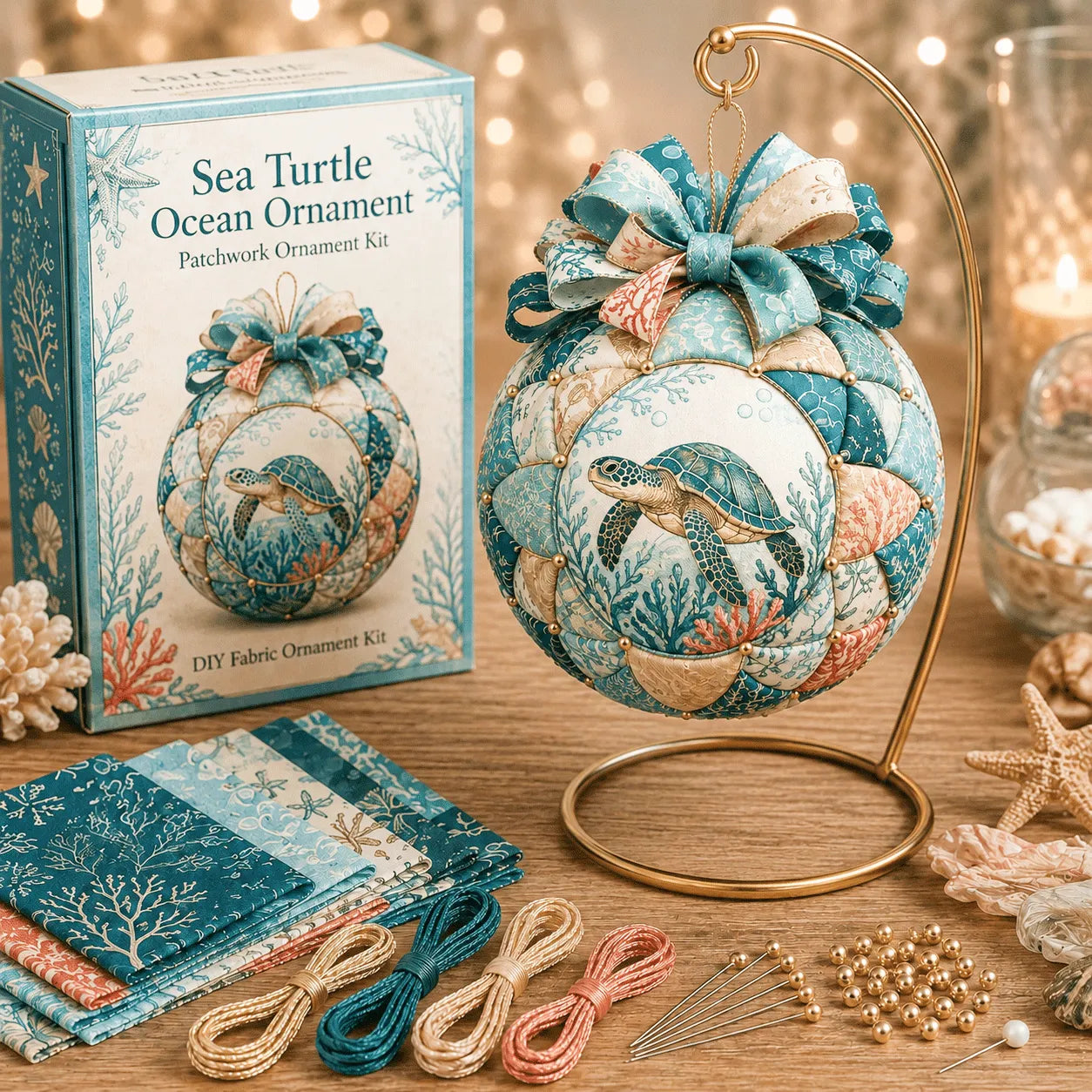 ⏳ Last Day 49% OFF – 🌊 Beginner-Friendly DIY Ocean Treasures Patchwork Ornament Kit Collection | Complete Kit with Coordinated Fabrics, Ornament Form, Coastal Accents & Step-by-Step Guide Included 💕