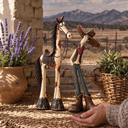 🤠🐴Whimsical Western Cowboy & Horse Figurine Duo - The Perfectly Odd Western Duo