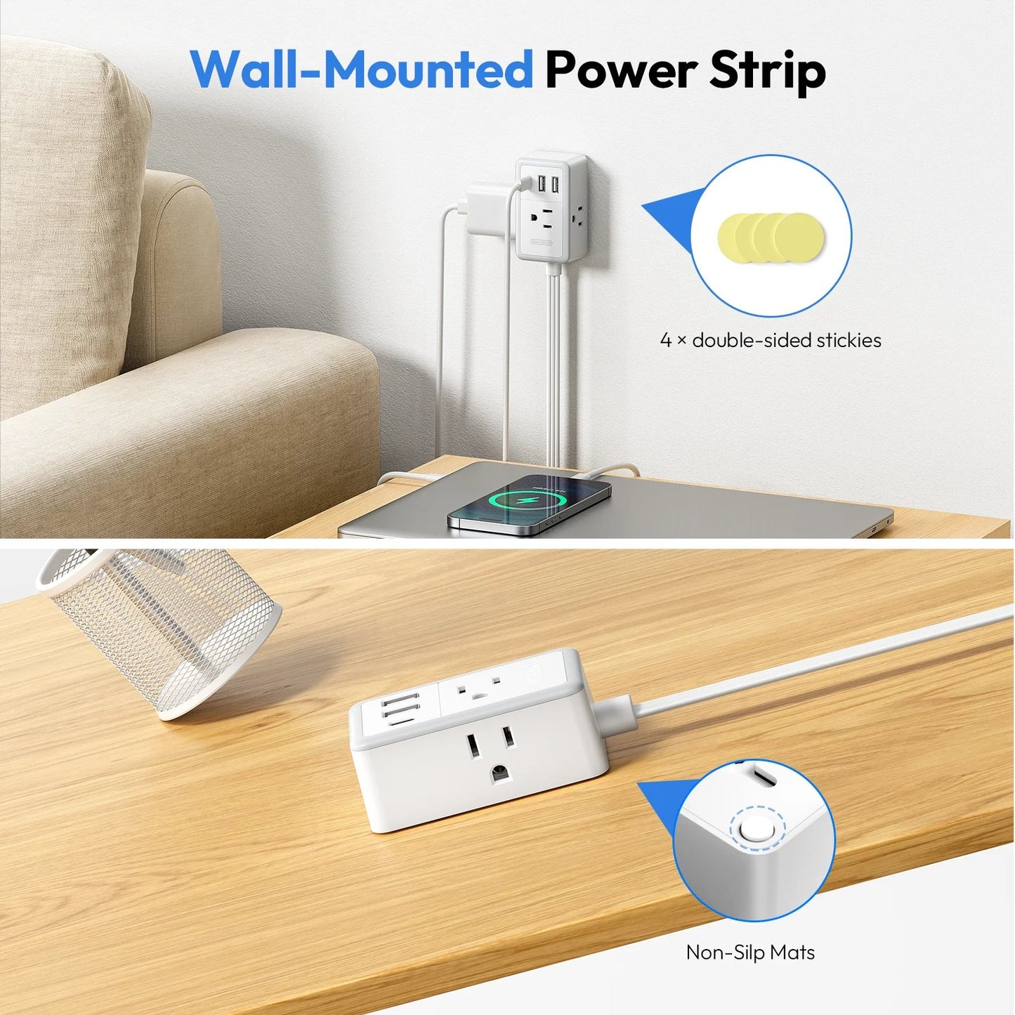 🔥Last Day Promotion 49% OFF-NTONPOWER Double Extension Cord 12 FT Power Strip  3 Outlets 3 USB