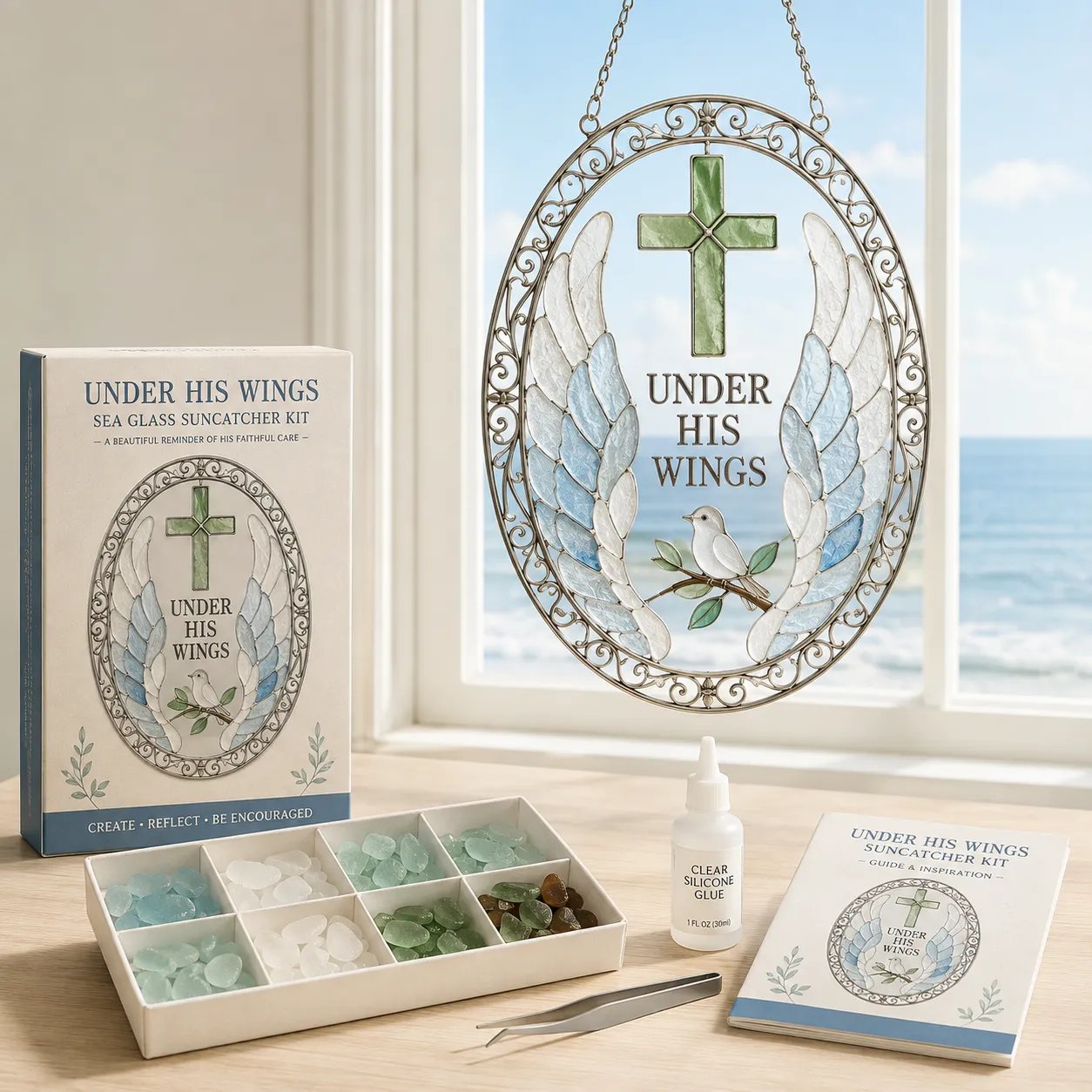 ✝️ Beginner-Friendly DIY Scripture Sea Glass Suncatcher Kit Collection | Complete Kit with Frosted Sea Glass Pieces, Clear Adhesive & Step-by-Step Guide Included 💕