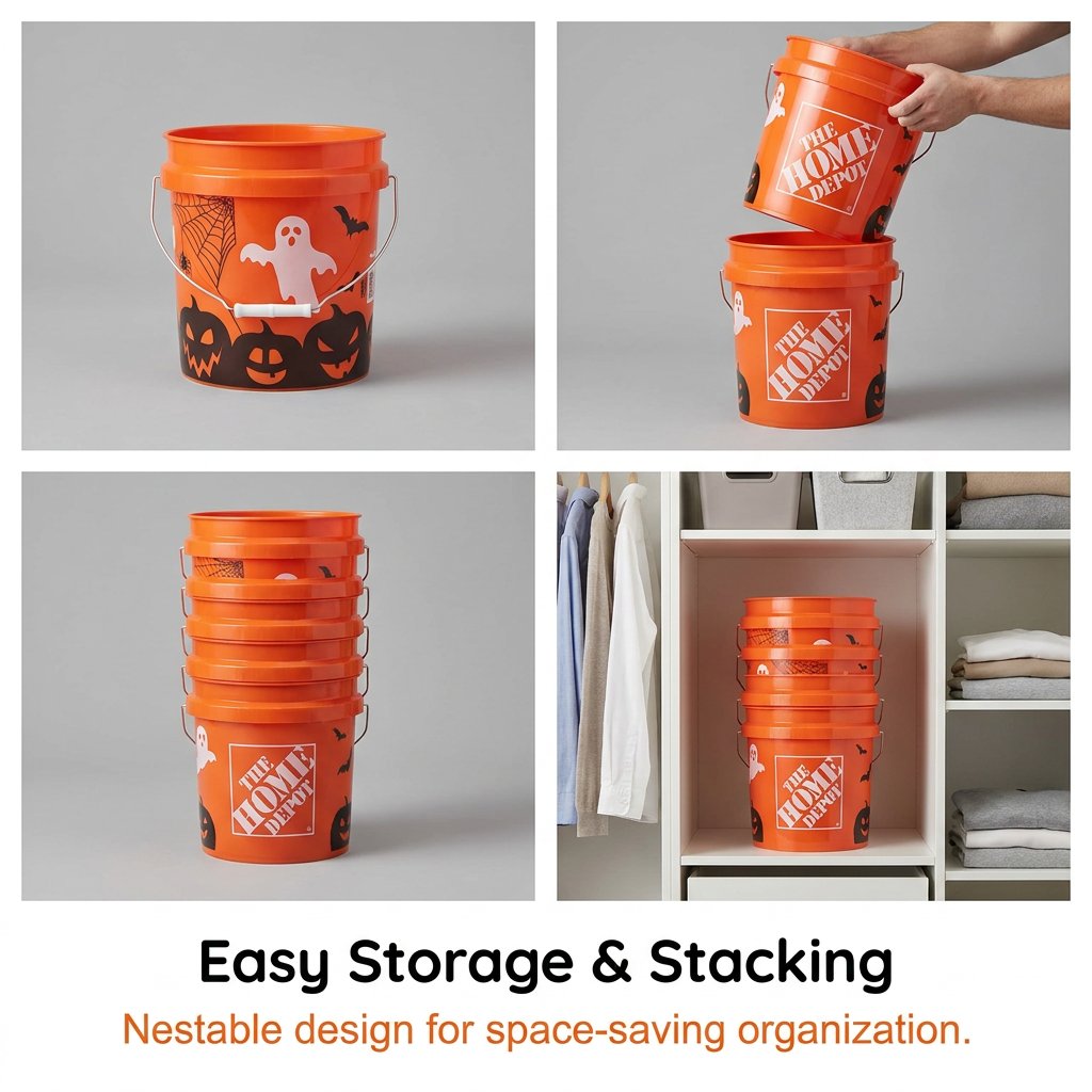 🔥HOT SALE🔥🎃Halloween Trick or Treat Candy Buckets with Sturdy Handle - Classic Home Depot Orange Ghost Pumpkin Bat Trick-or-Treat Pails - Durable Reusable Plastic Bucket Container for Kids Party Favors & Seasonal Decor🍬