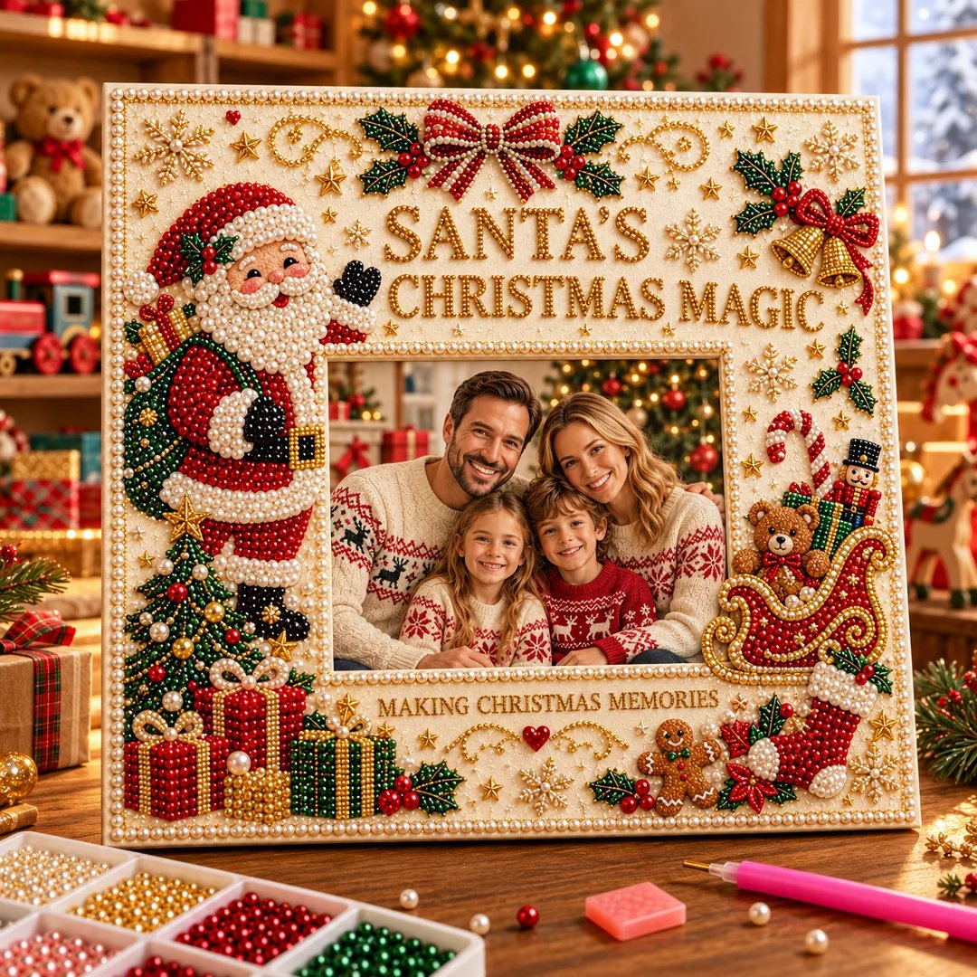 🎄 DIY Christmas Pearl & Rhinestone Photo Frame Kit | Beginner-Friendly Holiday Craft 💎