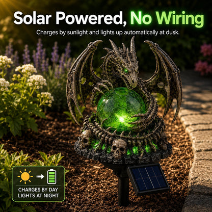 🐉 Solar Dragon Skull Crystal Orb Garden Light – Glowing Gothic Fantasy Halloween Outdoor Yard Decor with Solar Panel✨13*10*12cm（副本）
