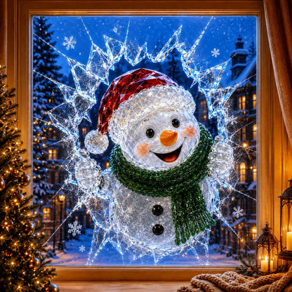 🎄Crystal Christmas Break-In Window Decal | 3D Shattered Glass Illusion with Sparkling Holiday Characters for Magical Window Decorations ✨🎅