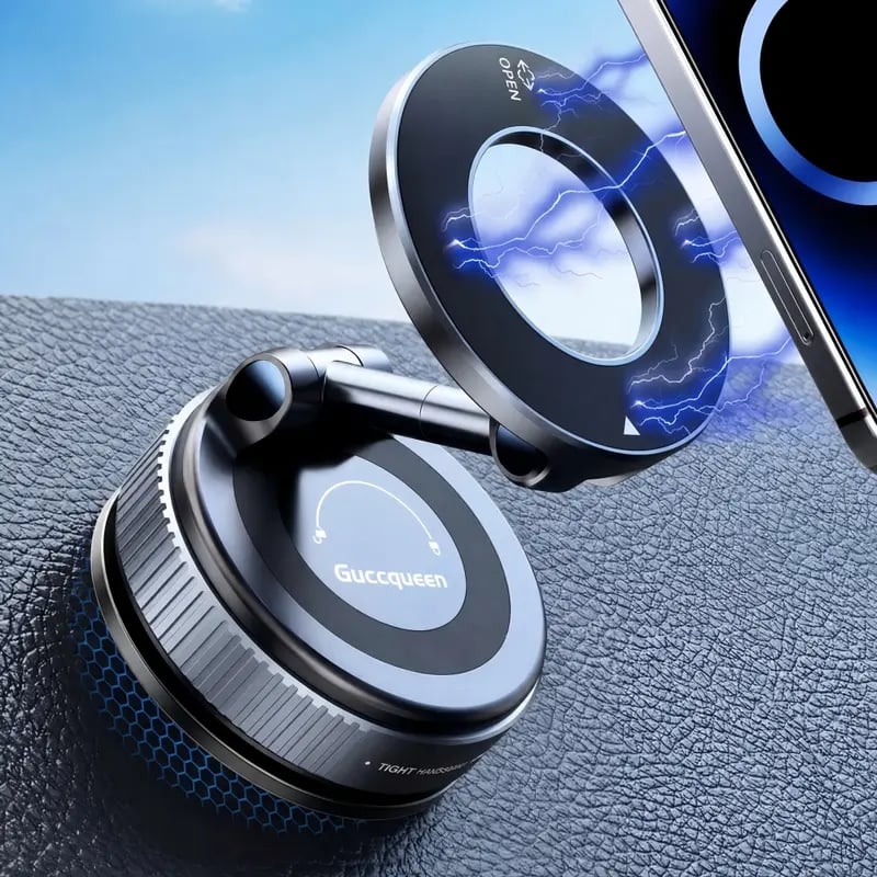Foldable Magnetic Car Phone Holder – 20 N52 Magnets, Heat-Resistant Suction Base for MagSafe & All Phones