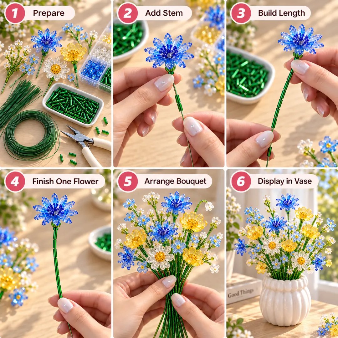 ⏳ Last Day 49% OFF –🌼✨DIY Beaded Wildflower Bouquet Kit – Handmade Crystal Flower Craft Set🌸✨(📦Buy 2 Free Shipping)