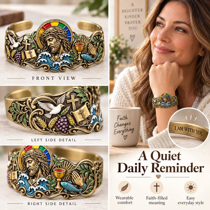 Faith Inspired Jesus Cuff Bracelet | Antique Brass With Scripture Message