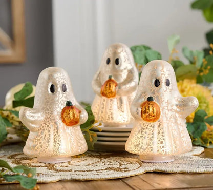 👻 Set of 3 Illuminated Mercury Glass Ghosts-Turn Any Corner Into A Charming Halloween Scene