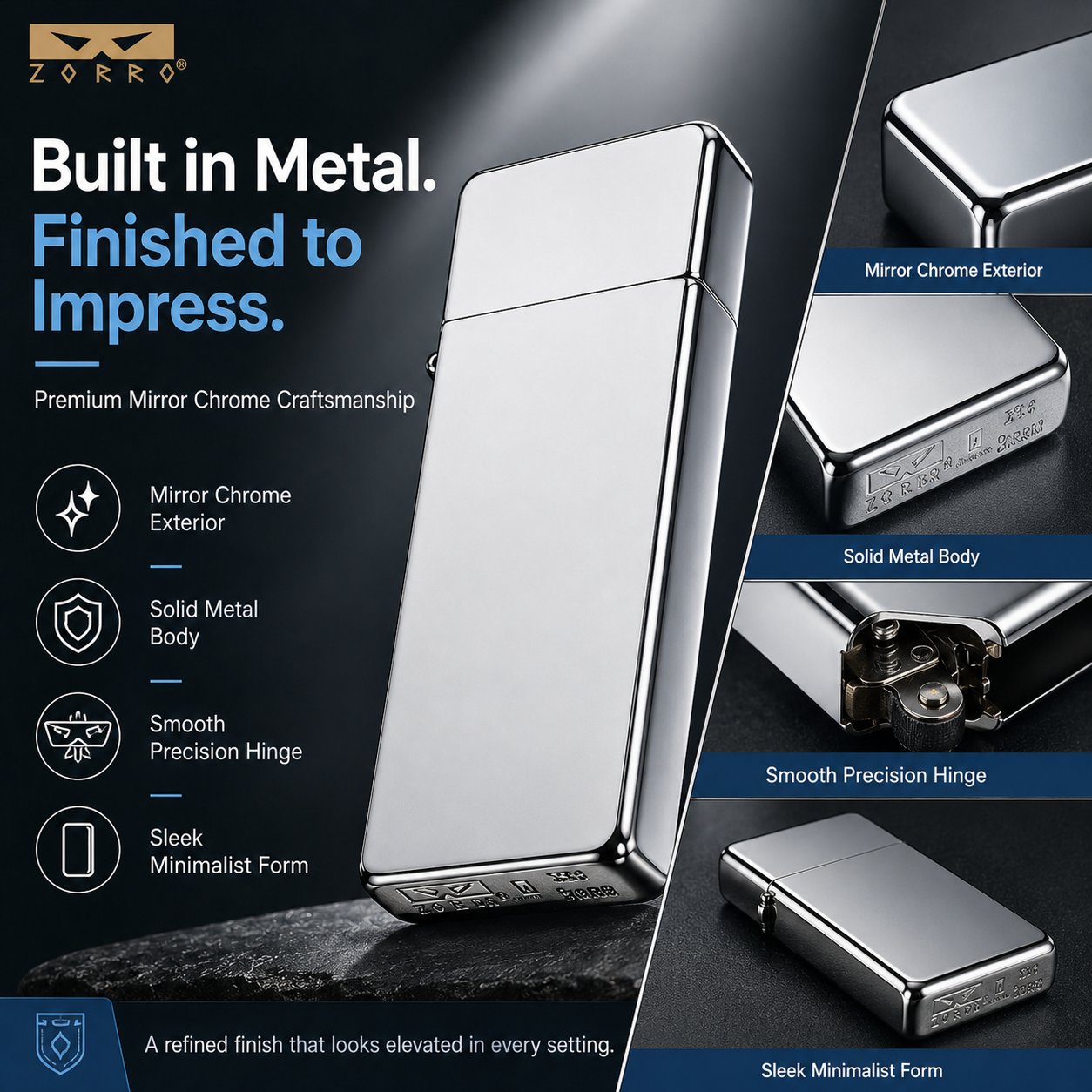 Ultra-Thin Metal Lighter – Mirror Chrome Reusable Kerosene Lighter
