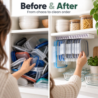 🌿 Zero Clutter: Smart Under-Shelf Lid Holder for 20 Lids