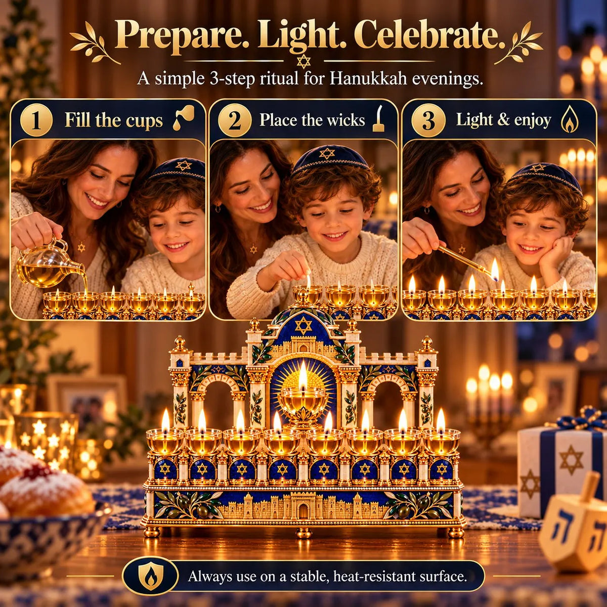 🕎 Temple-Inspired Hanukkah 8-Night Light Centerpiece