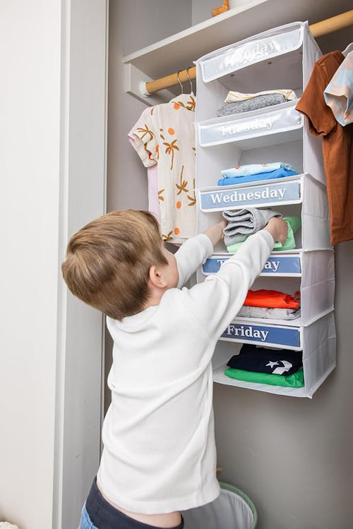 Monday through Friday Hanging Weekly Clothes Organizer for Kids