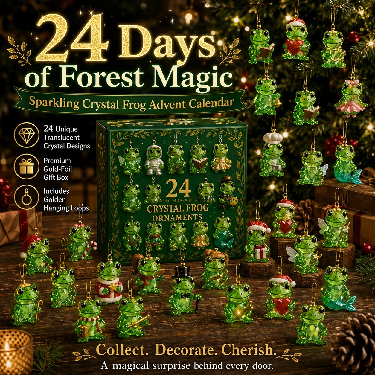 🐸 Frog Advent Calendar 2026 – 24 Days Crystal Forest Frog Ornaments