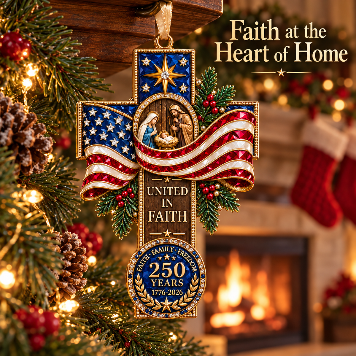2026 United in Faith Nativity Cross Christmas Ornament – 250th Anniversary Keepsake Gift