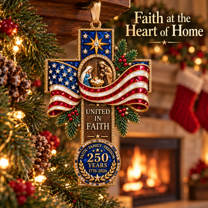 2026 United in Faith Nativity Cross Christmas Ornament – 250th Anniversary Keepsake Gift
