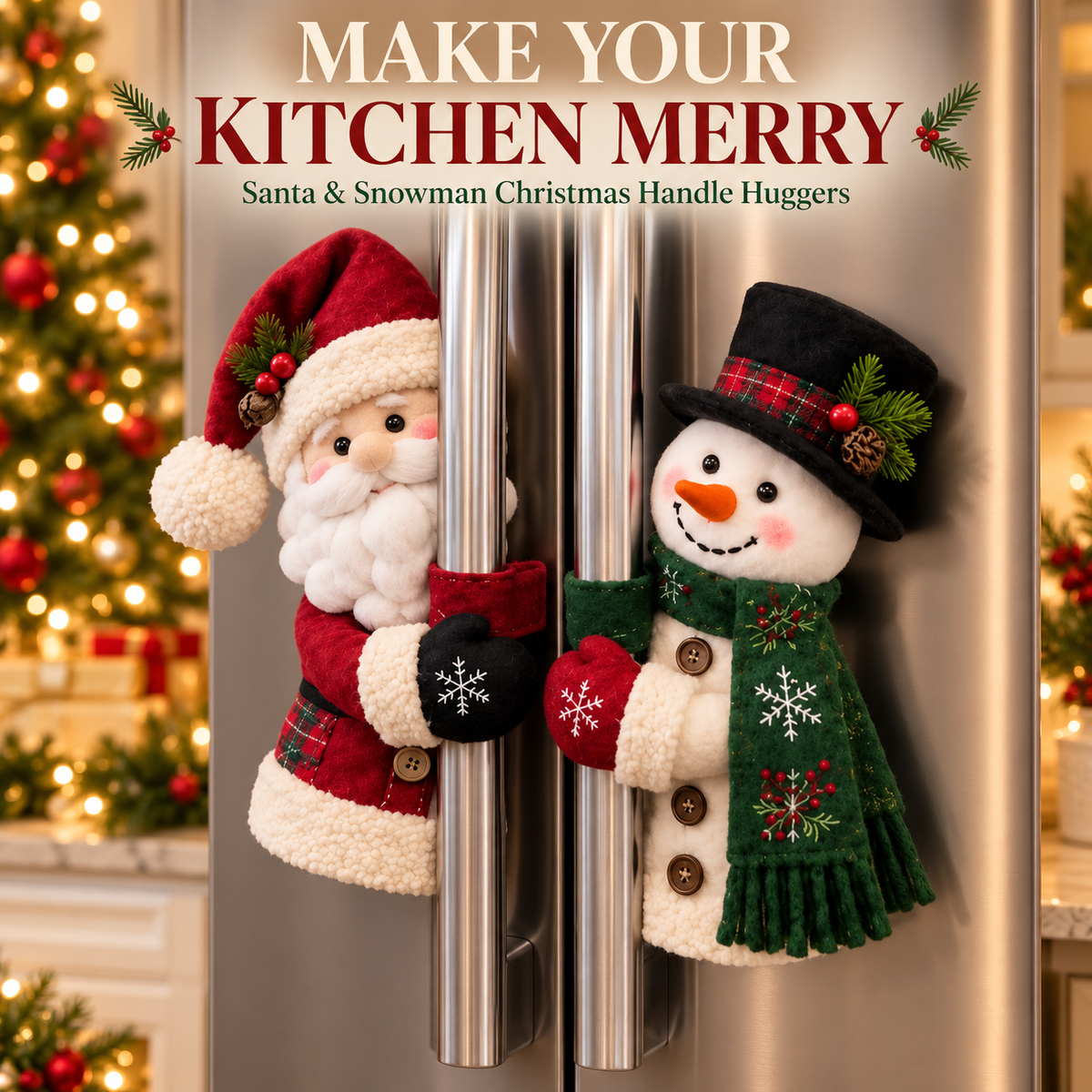 🎄 Santa & Snowman Christmas Fridge Handle Huggers