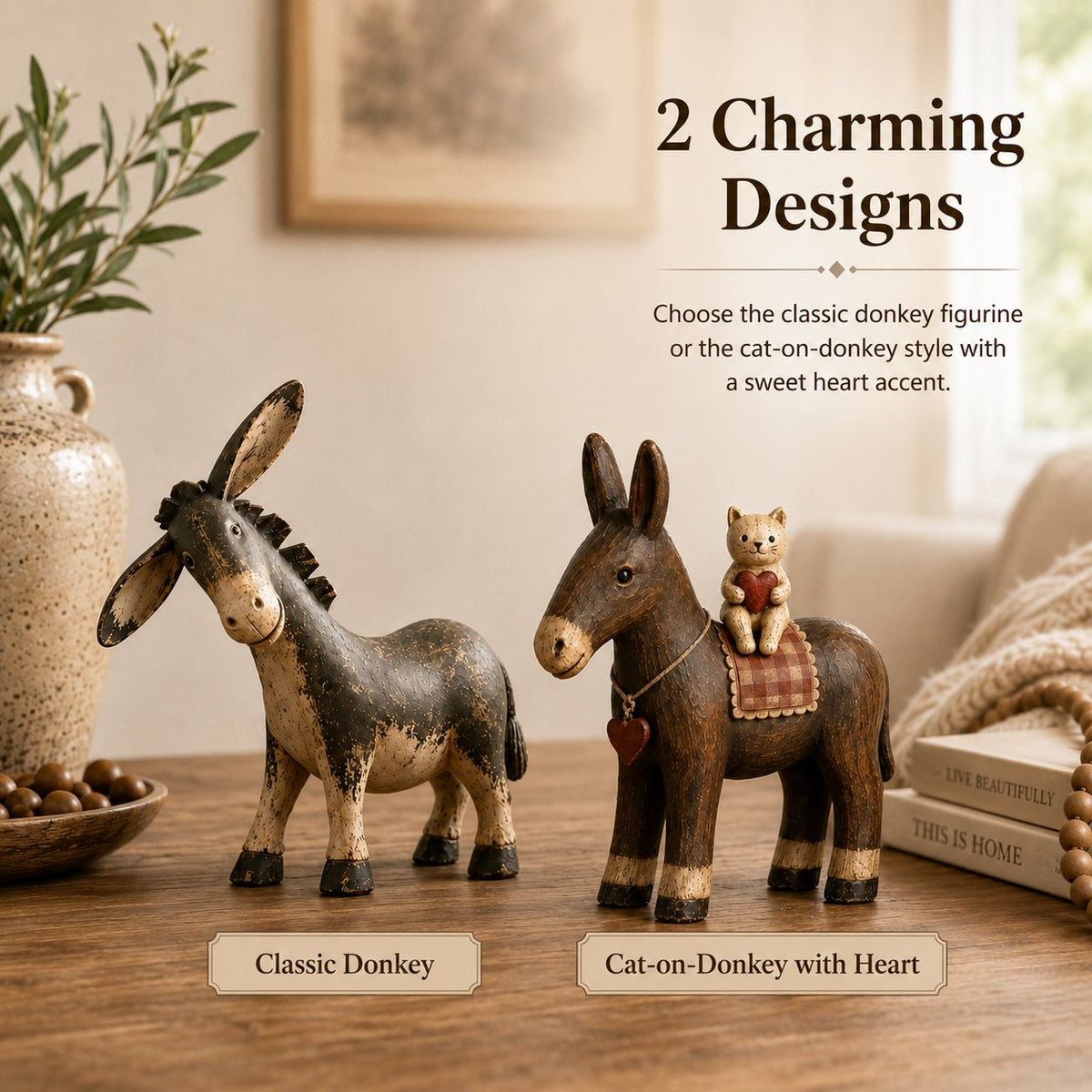 🐴 Rustic Donkey & Cat Friendship Figurine