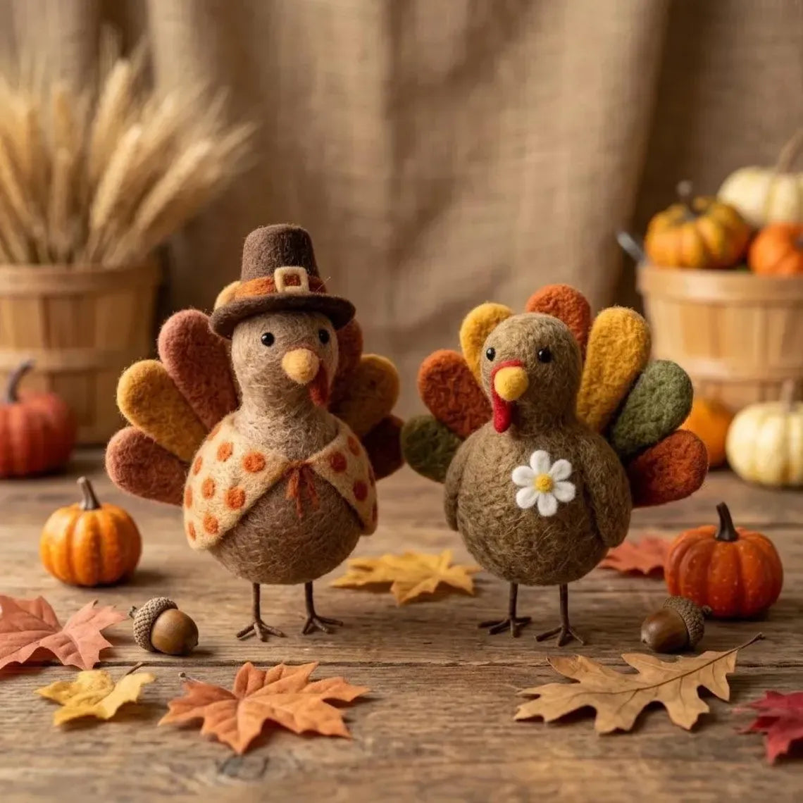 🦃 Handmade Needle-Felted Turkey Figurines – 3-Design Collection
