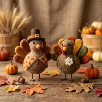 🦃 Handmade Needle-Felted Turkey Figurines – 3-Design Collection