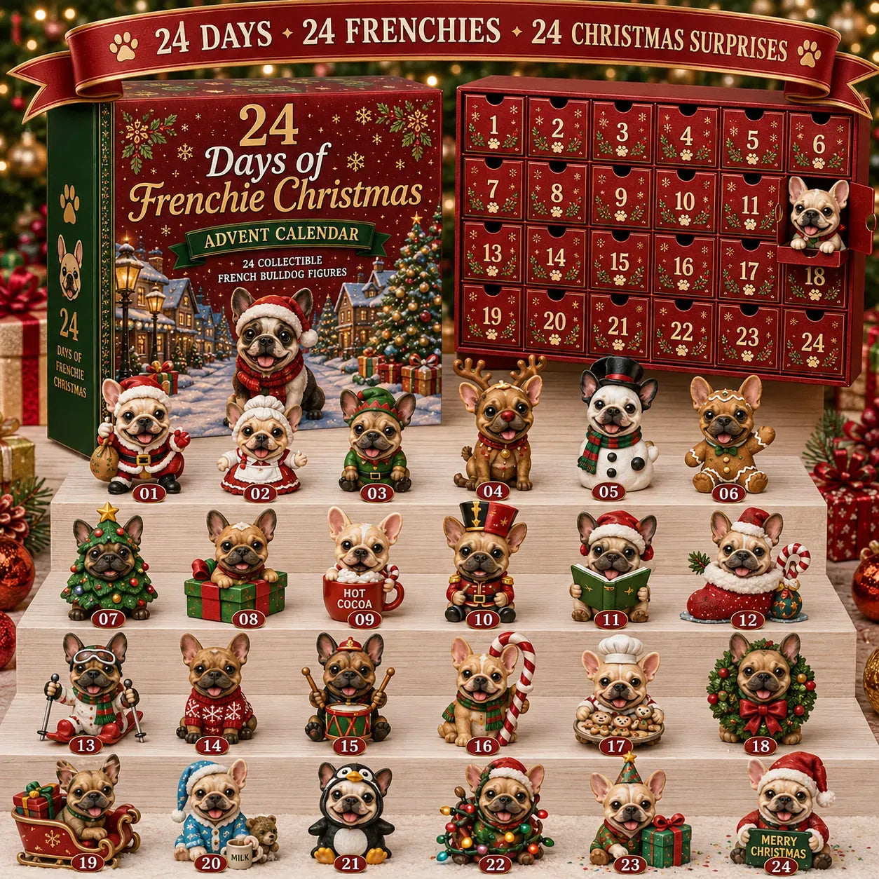 ⏳ Last Day 49% OFF – 🐶 24-Day French Bulldog Christmas Advent Calendar | 24 Unique Collectible Frenchie Characters with Different Outfits, Personalities & Daily Holiday Surprises 🎄✨