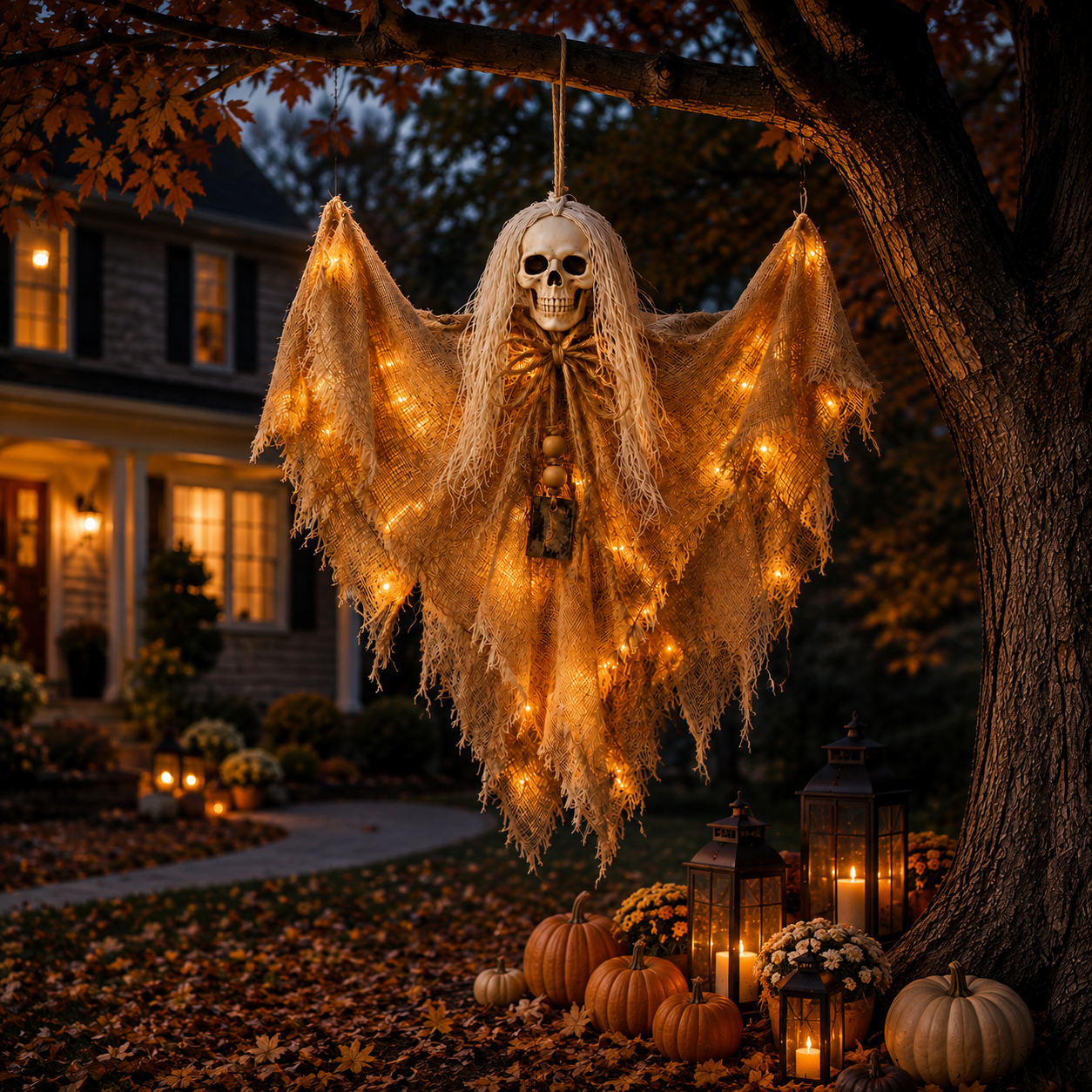 Lighted Winged Skeleton Ghost Halloween Décor