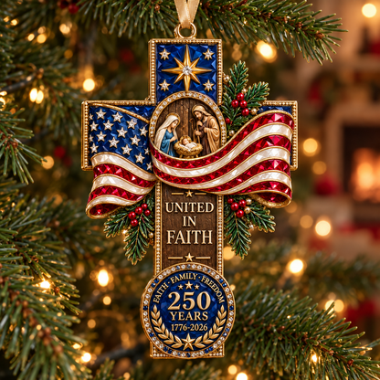 2026 United in Faith Nativity Cross Christmas Ornament – 250th Anniversary Keepsake Gift